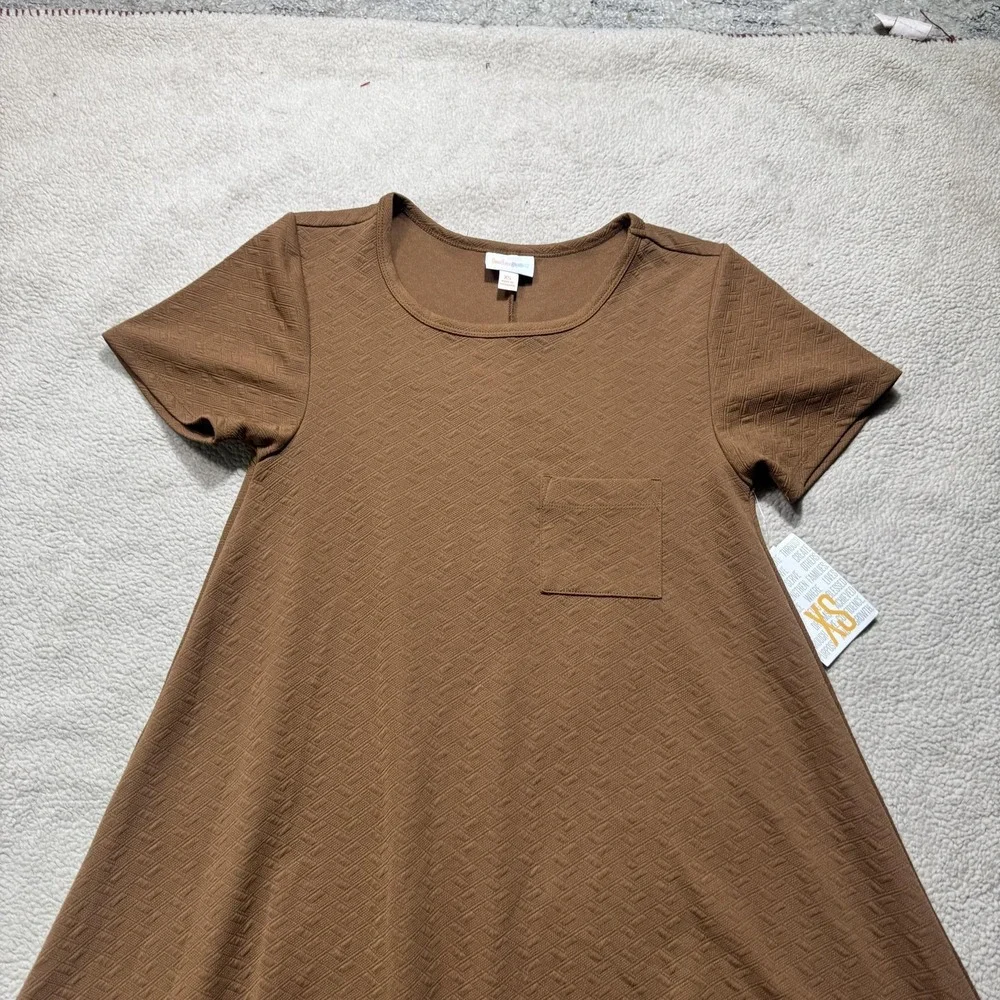 LuLaRoe Carly Dress Womens XS Brown Textured High Low Hem Pocket Stretch NWT - Picture 2 of 12